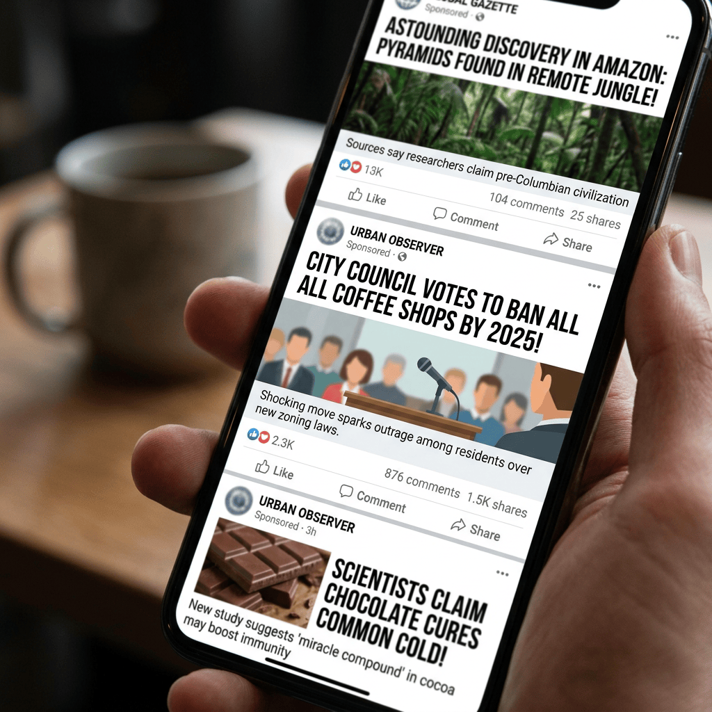 Fake news social media posts resembling real articles